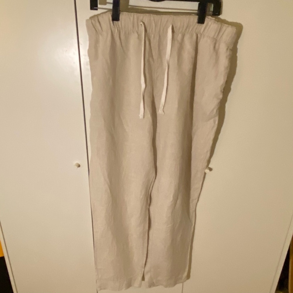H&M Linen Drawstring Pants in Light Beige. 100% Linen. Size L